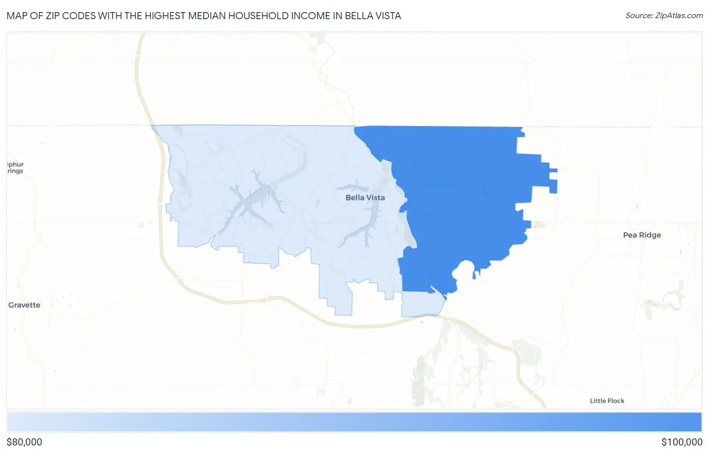 Zip Codes with the Highest Median Household Income in Bella Vista Map