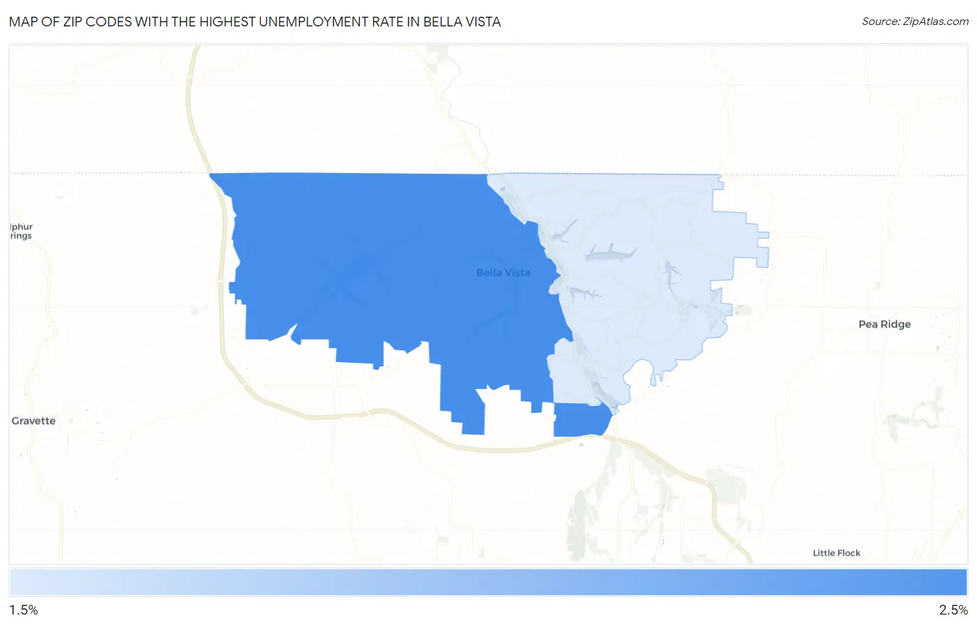 Zip Codes with the Highest Unemployment Rate in Bella Vista Map
