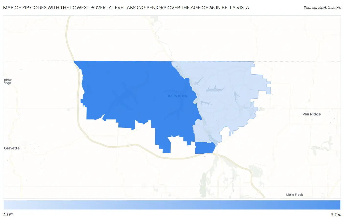 Zip Codes with the Lowest Poverty Level Among Seniors Over the Age of 65 in Bella Vista Map