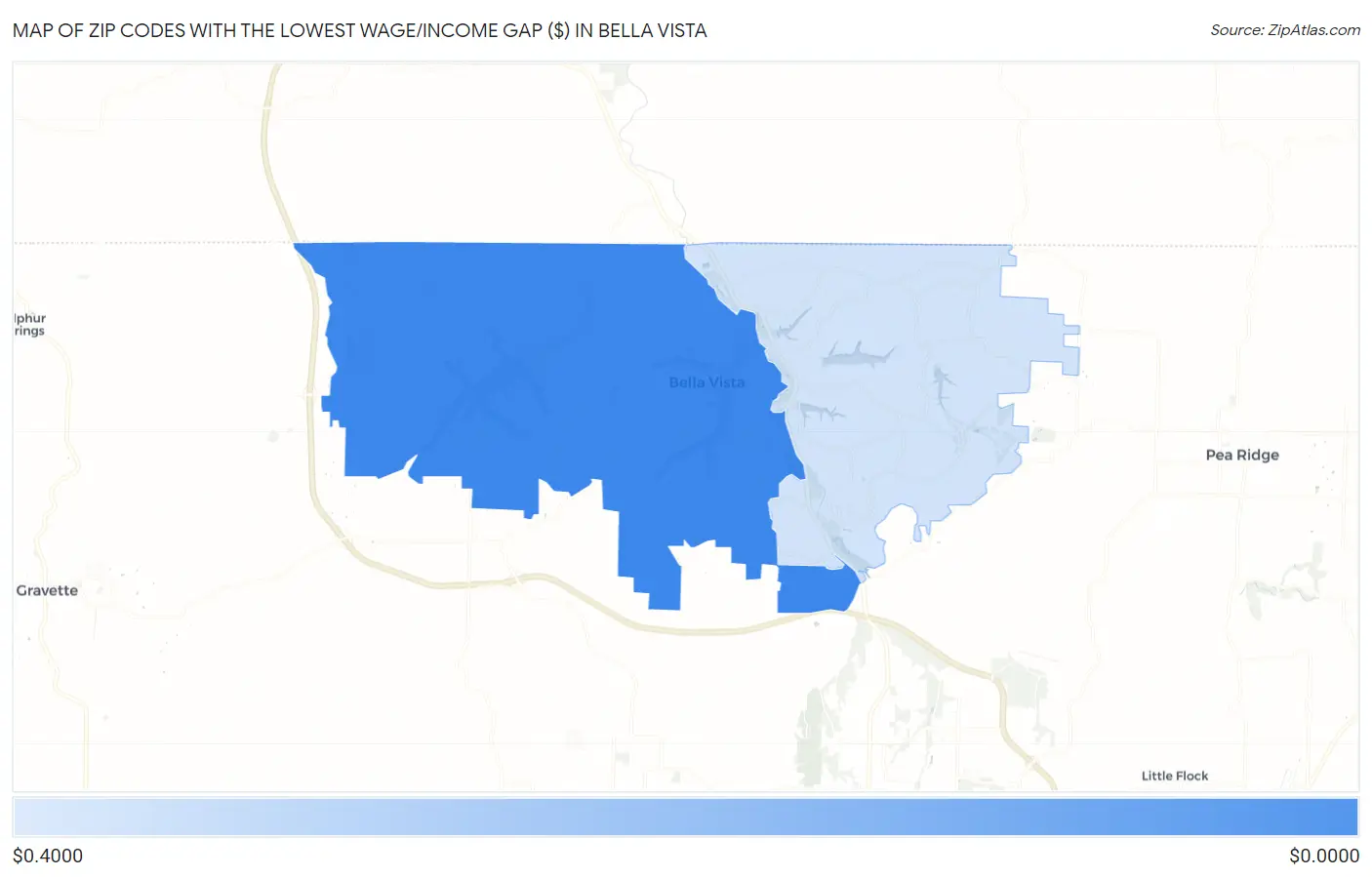Zip Codes with the Lowest Wage/Income Gap ($) in Bella Vista Map