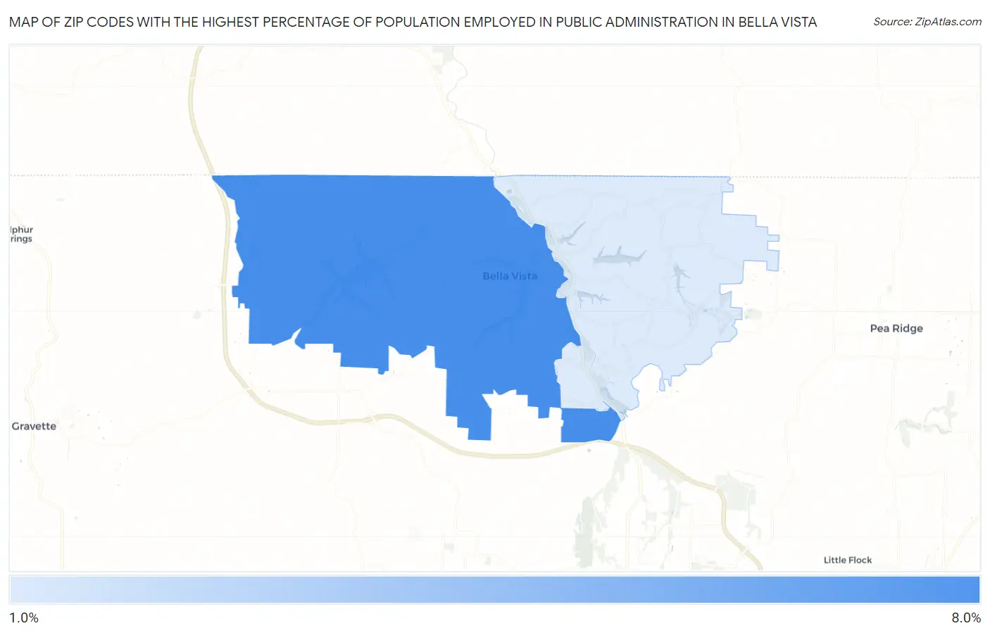 Zip Codes with the Highest Percentage of Population Employed in Public Administration in Bella Vista Map