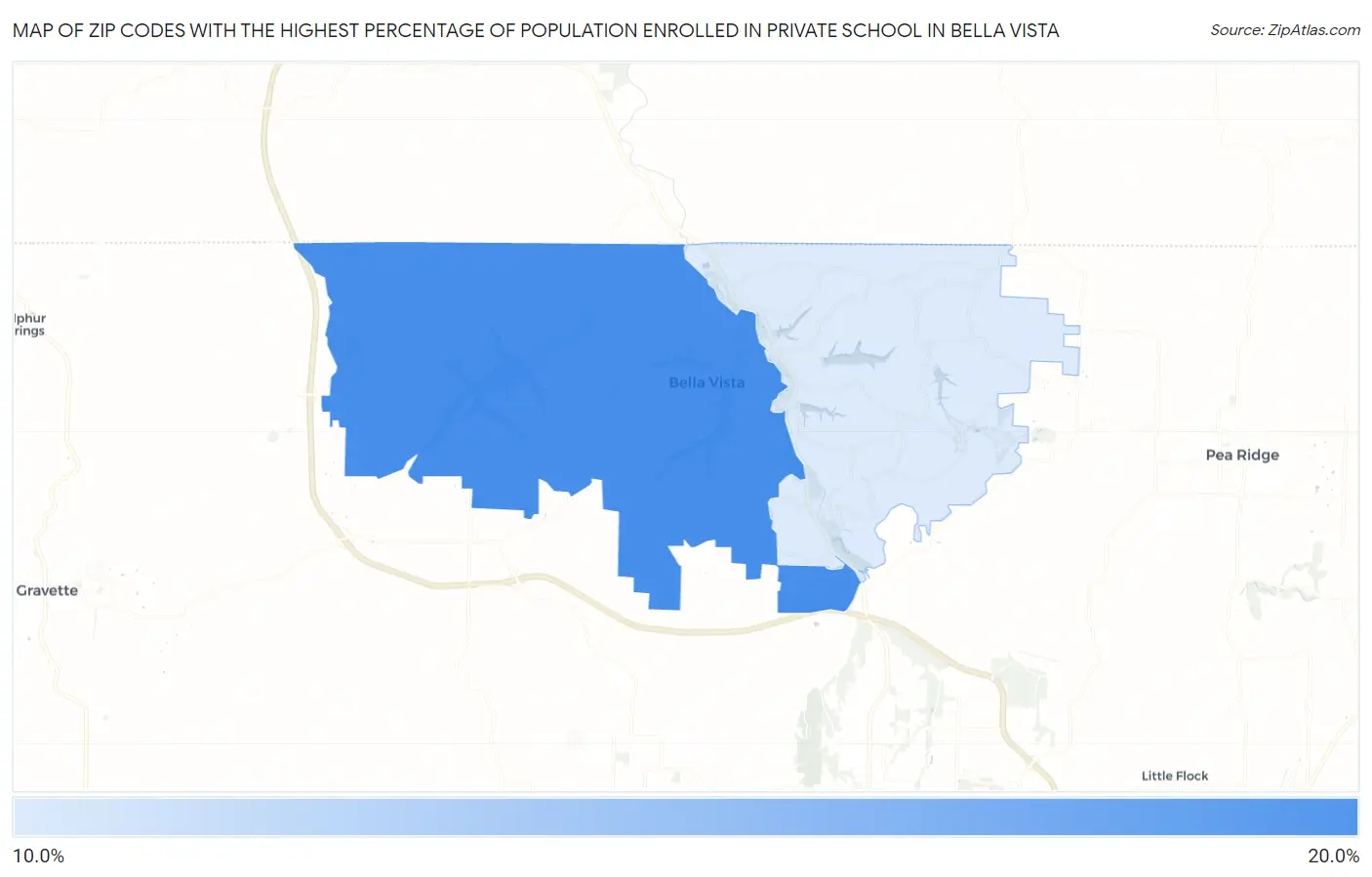 Zip Codes with the Highest Percentage of Population Enrolled in Private School in Bella Vista Map