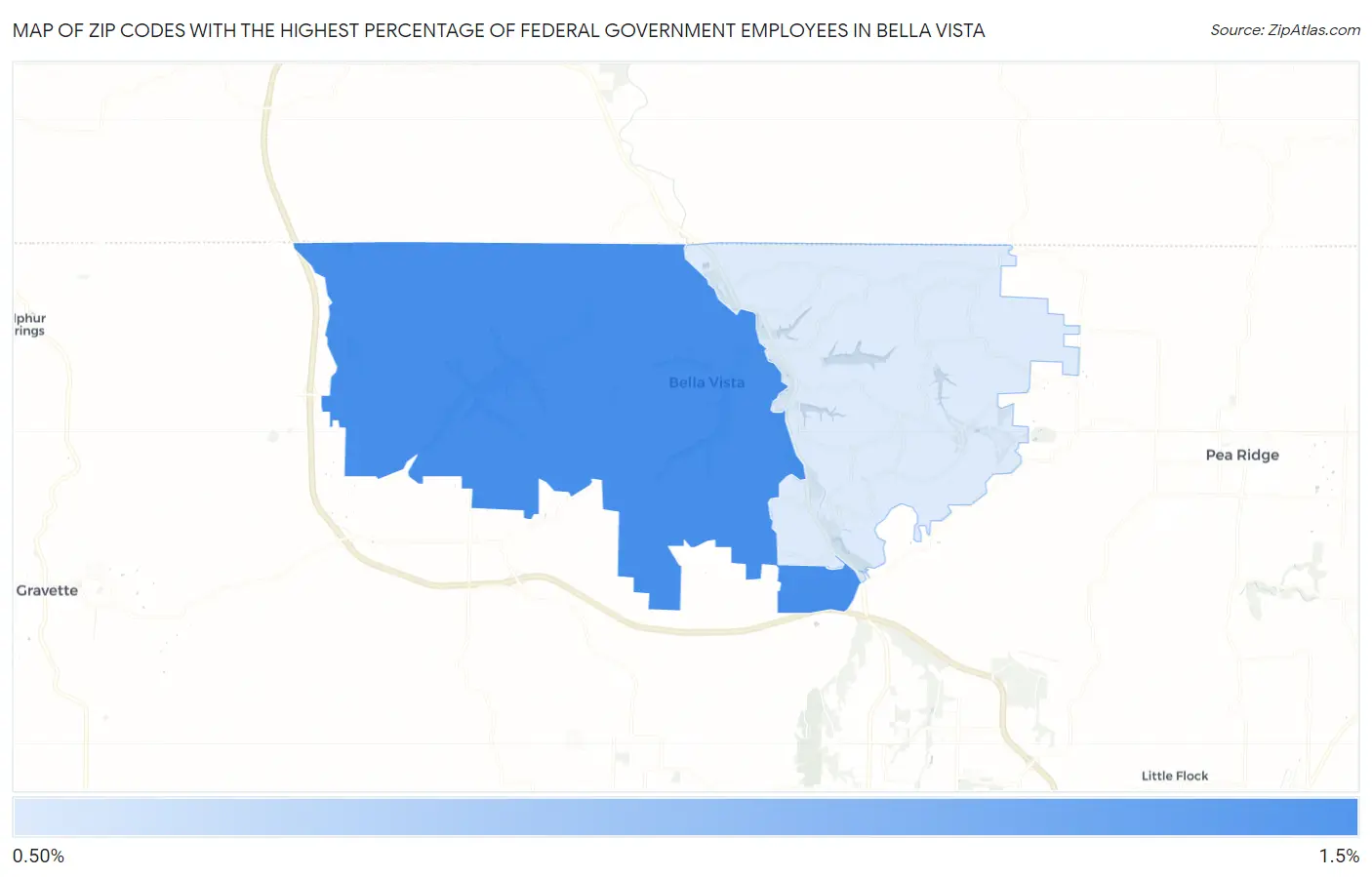 Zip Codes with the Highest Percentage of Federal Government Employees in Bella Vista Map