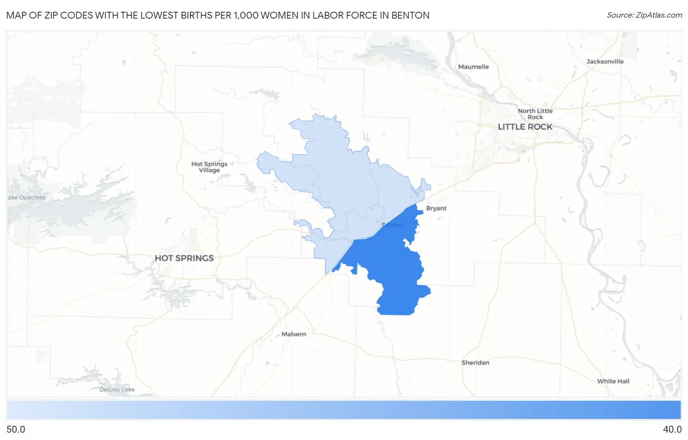 Zip Codes with the Lowest Births per 1,000 Women in Labor Force in Benton Map