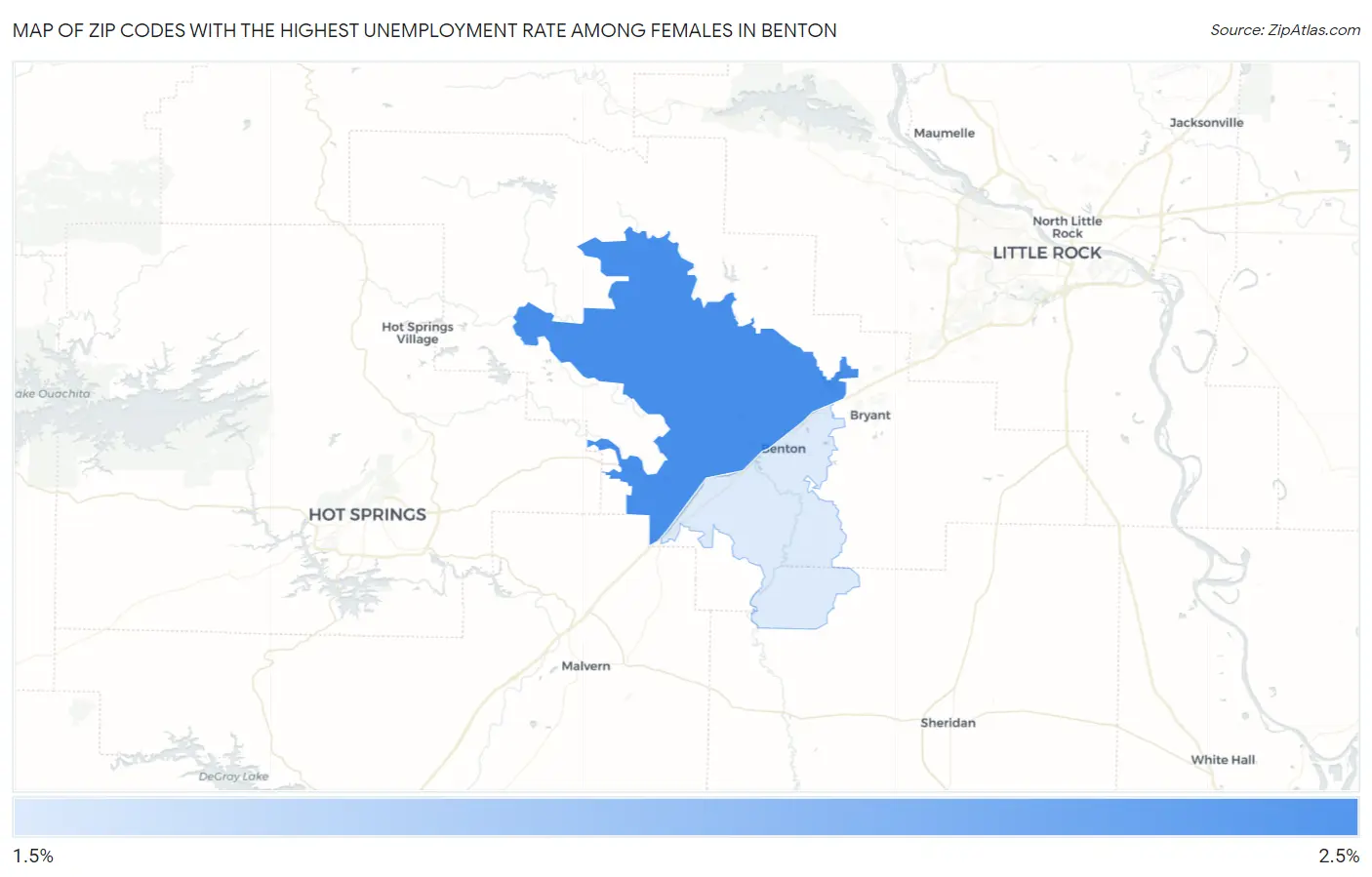 Zip Codes with the Highest Unemployment Rate Among Females in Benton Map