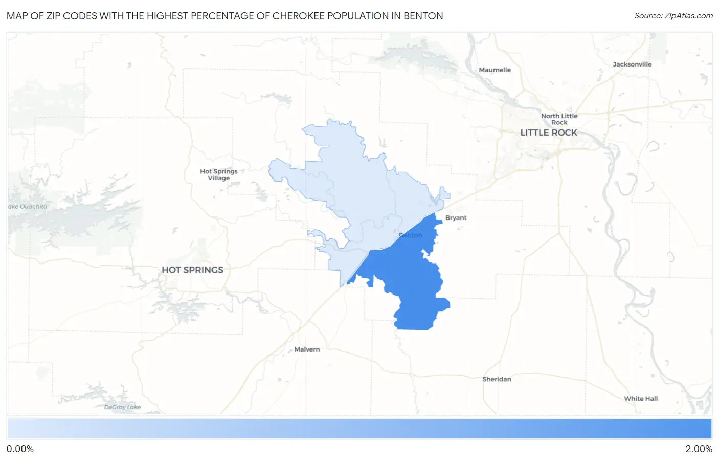 Zip Codes with the Highest Percentage of Cherokee Population in Benton Map