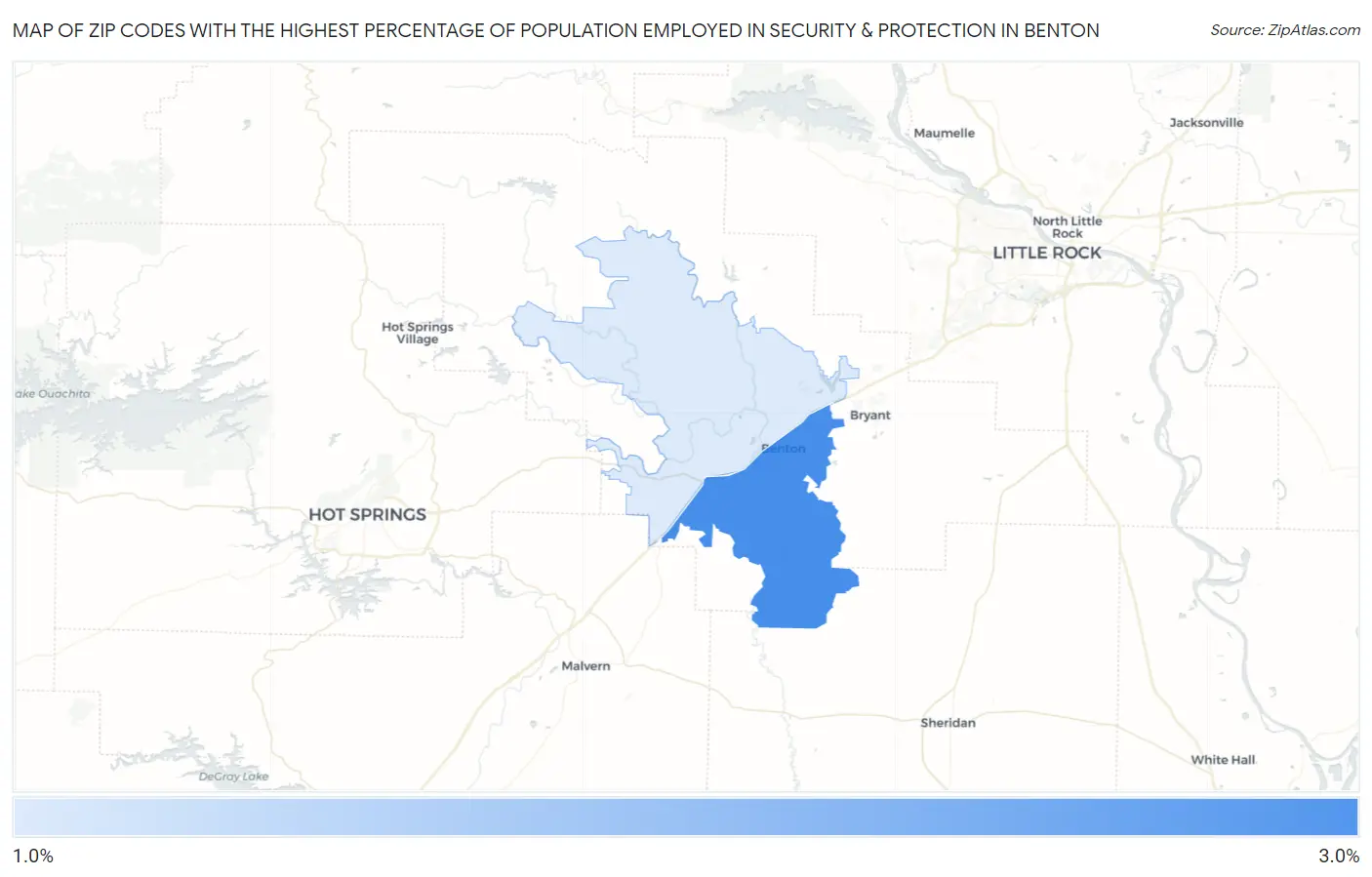 Zip Codes with the Highest Percentage of Population Employed in Security & Protection in Benton Map