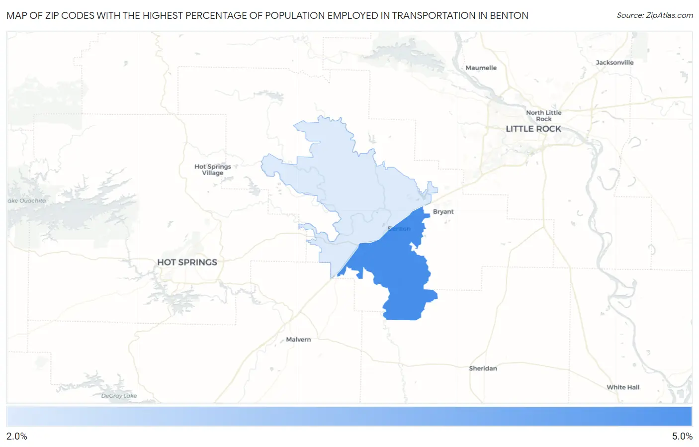 Zip Codes with the Highest Percentage of Population Employed in Transportation in Benton Map