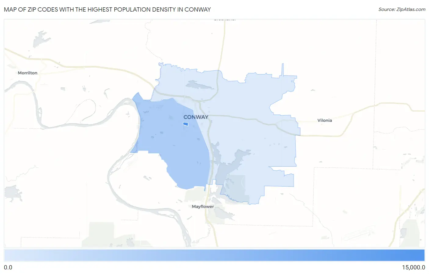 Zip Codes with the Highest Population Density in Conway Map
