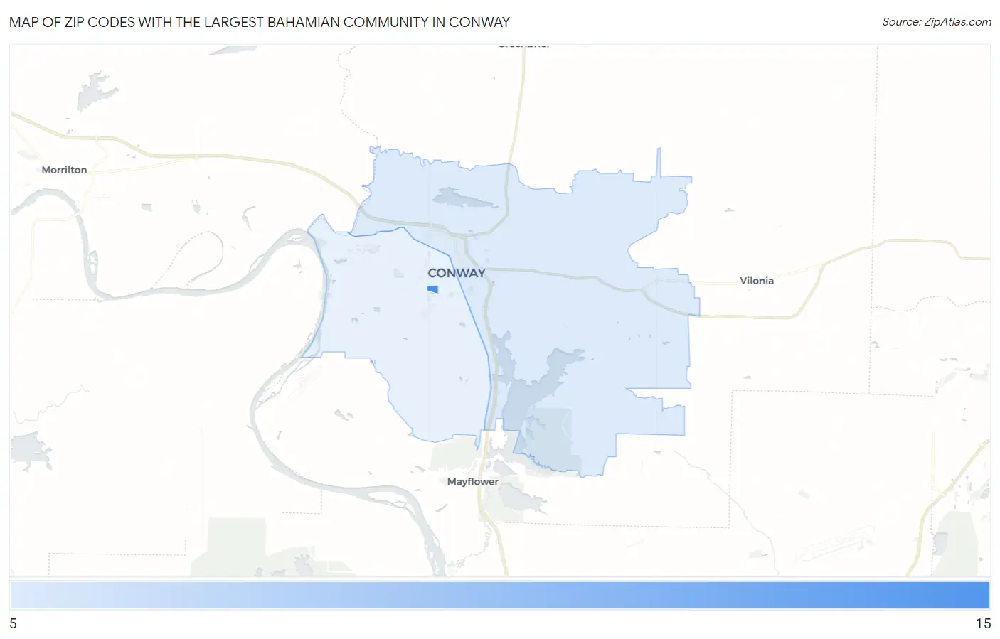 Zip Codes with the Largest Bahamian Community in Conway Map