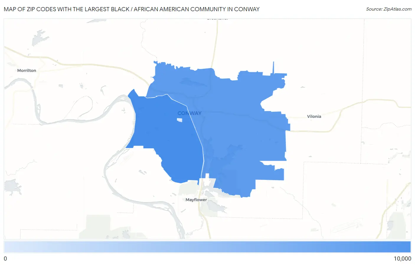 Zip Codes with the Largest Black / African American Community in Conway Map