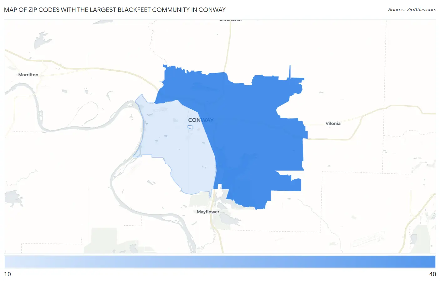 Zip Codes with the Largest Blackfeet Community in Conway Map
