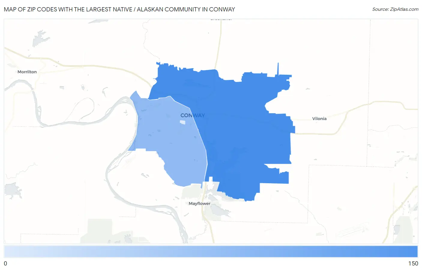 Zip Codes with the Largest Native / Alaskan Community in Conway Map