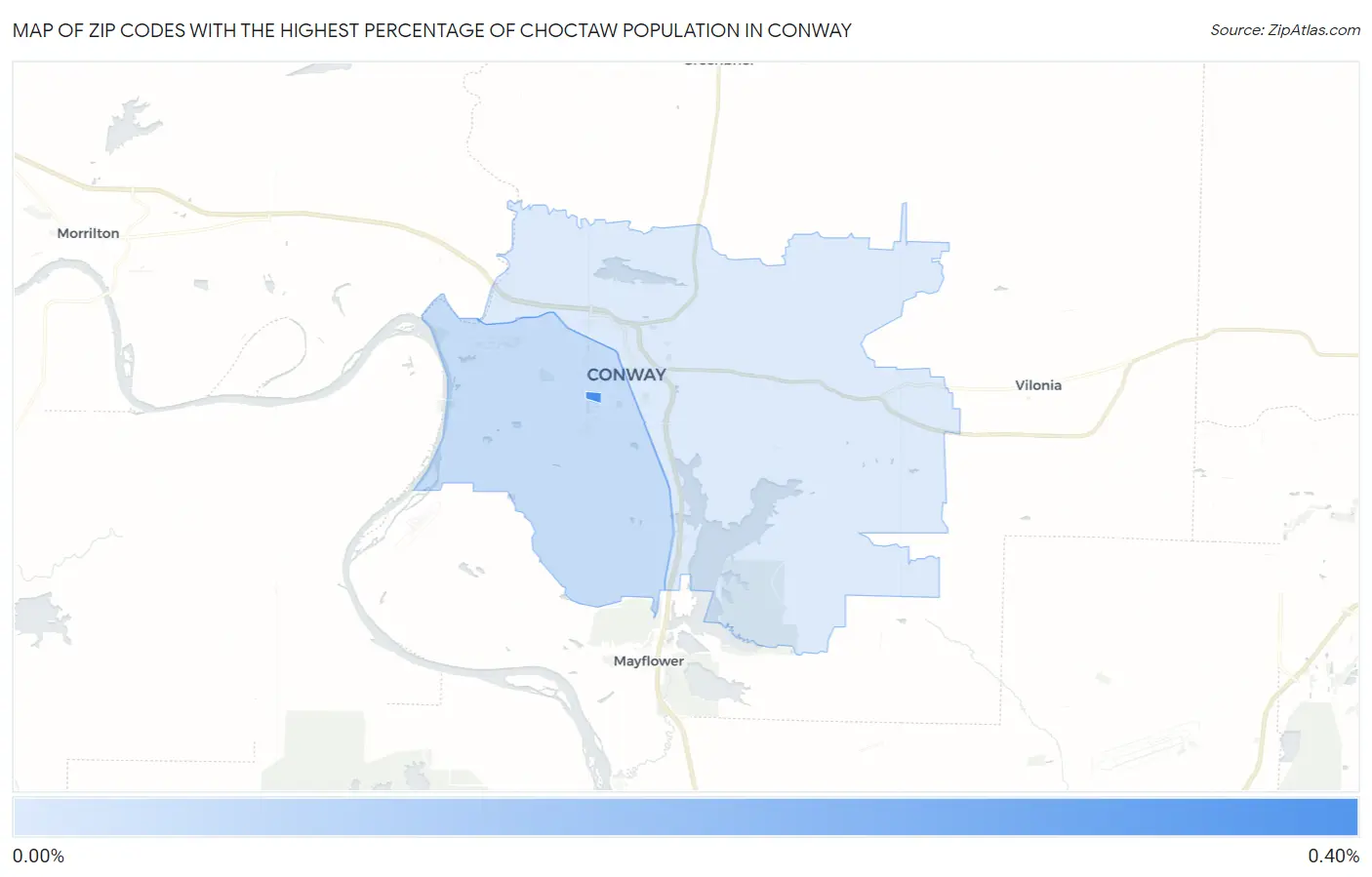 Zip Codes with the Highest Percentage of Choctaw Population in Conway Map