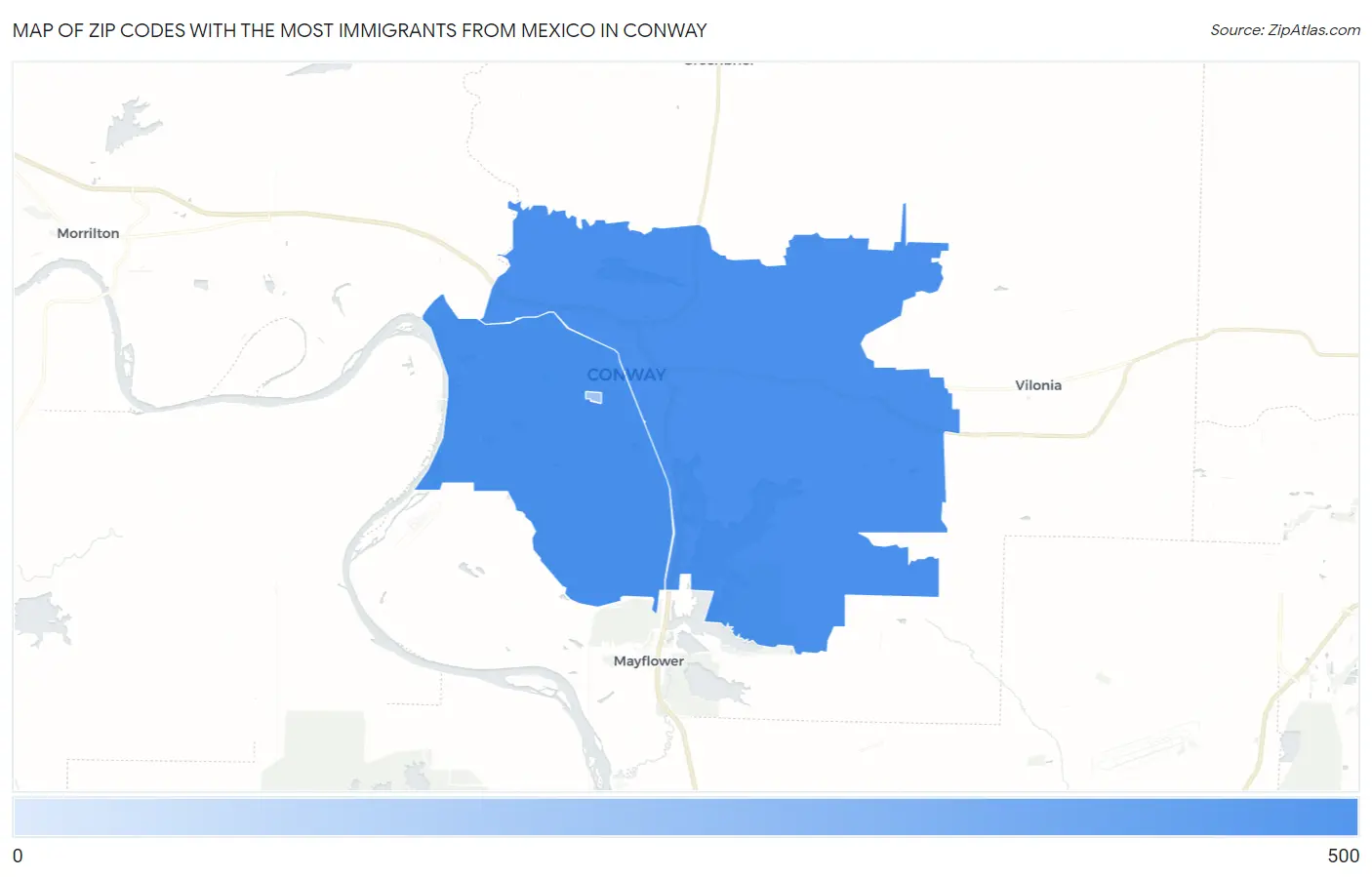 Zip Codes with the Most Immigrants from Mexico in Conway Map