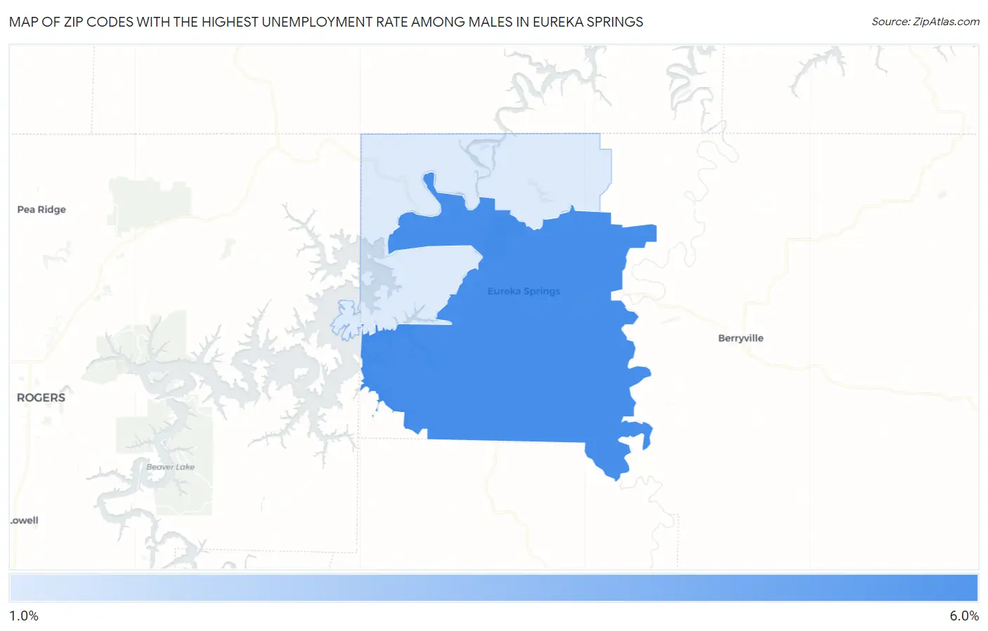 Zip Codes with the Highest Unemployment Rate Among Males in Eureka Springs Map