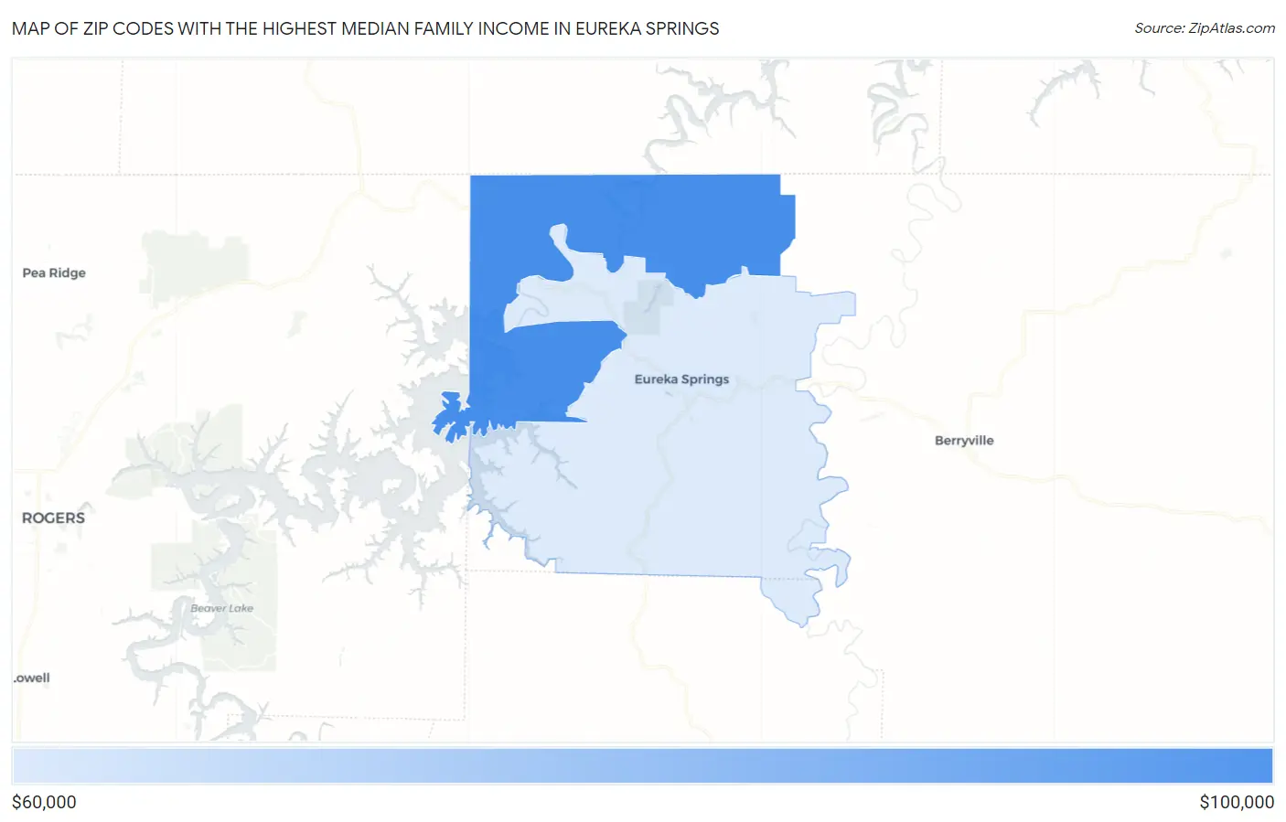 Zip Codes with the Highest Median Family Income in Eureka Springs Map