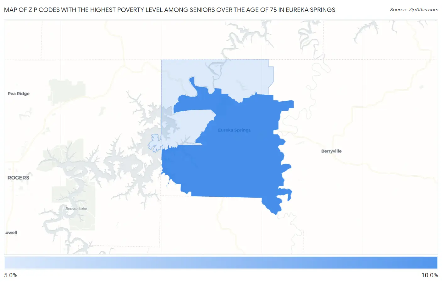 Zip Codes with the Highest Poverty Level Among Seniors Over the Age of 75 in Eureka Springs Map
