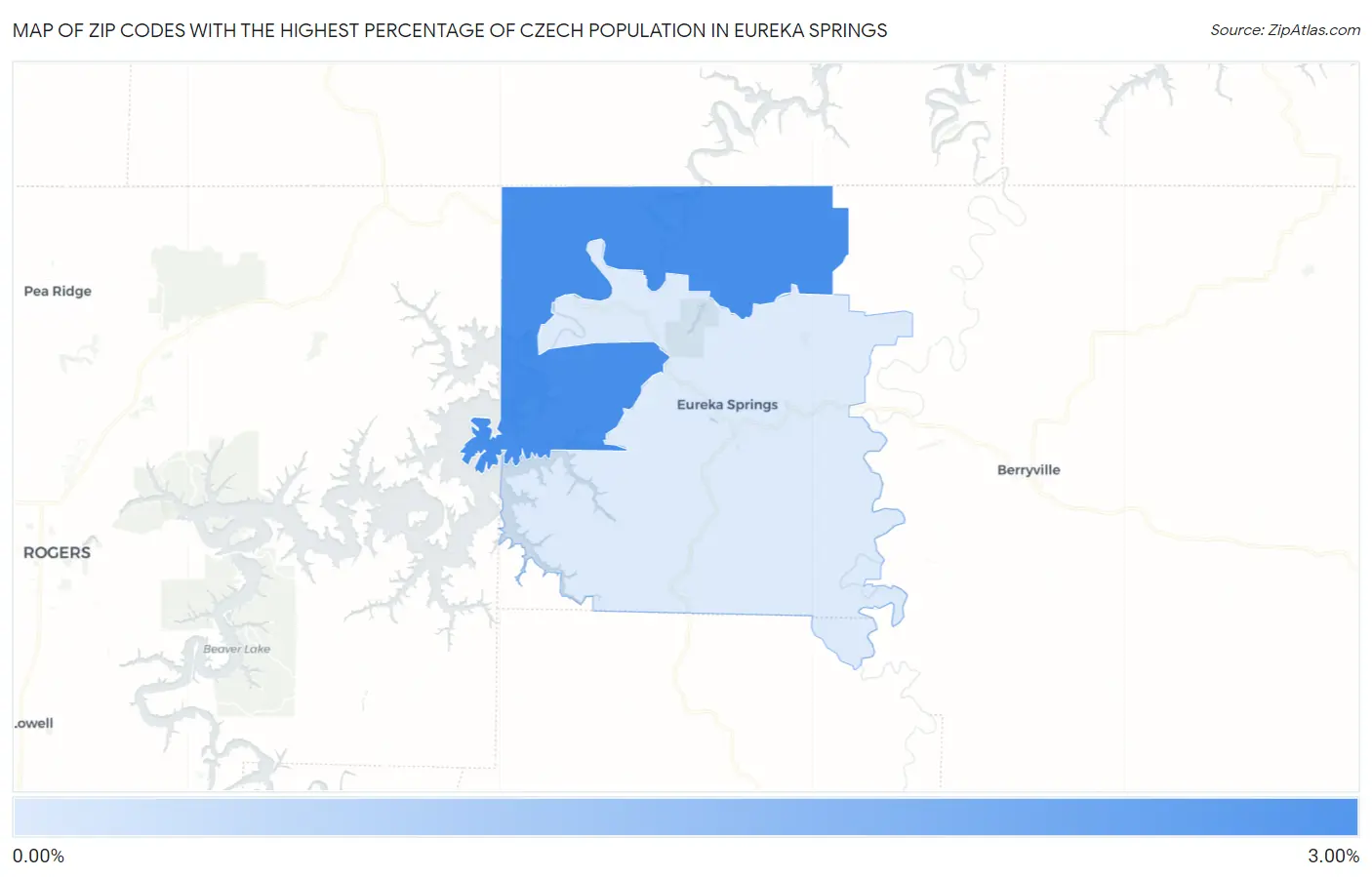 Zip Codes with the Highest Percentage of Czech Population in Eureka Springs Map