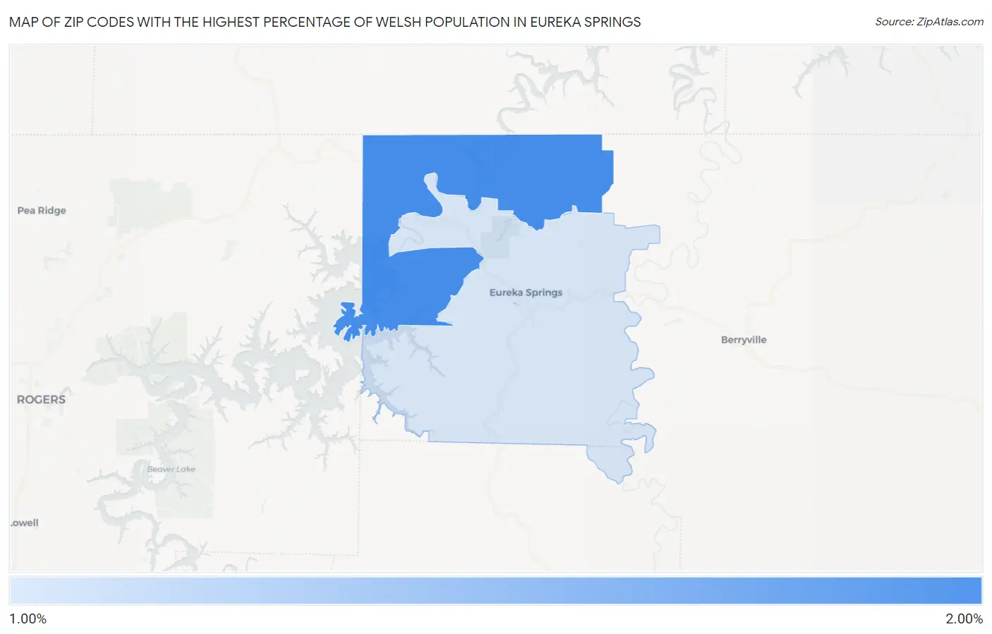 Zip Codes with the Highest Percentage of Welsh Population in Eureka Springs Map