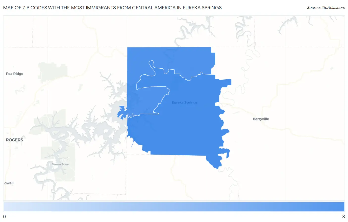 Zip Codes with the Most Immigrants from Central America in Eureka Springs Map