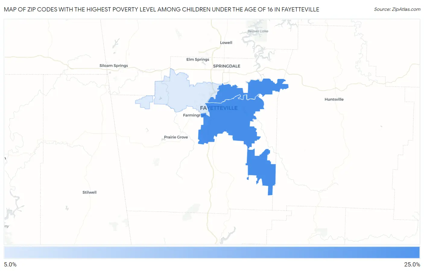 Zip Codes with the Highest Poverty Level Among Children Under the Age of 16 in Fayetteville Map
