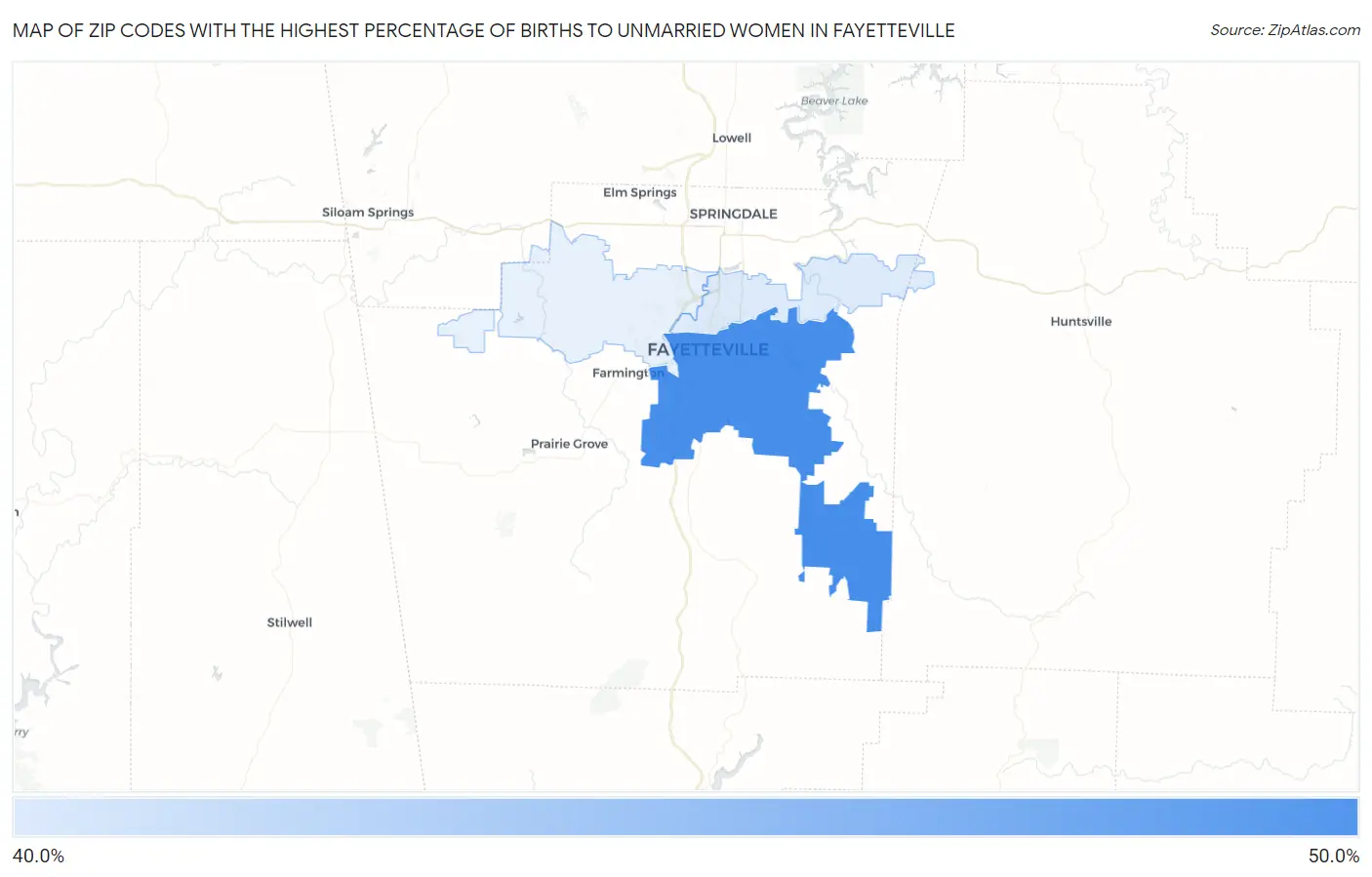 Zip Codes with the Highest Percentage of Births to Unmarried Women in Fayetteville Map