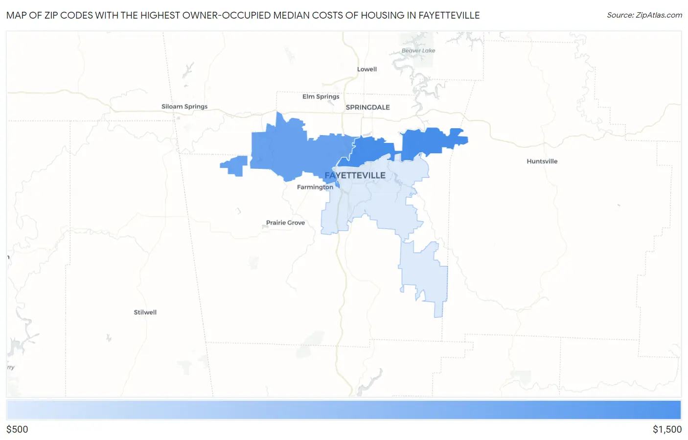 Zip Codes with the Highest Owner-Occupied Median Costs of Housing in Fayetteville Map