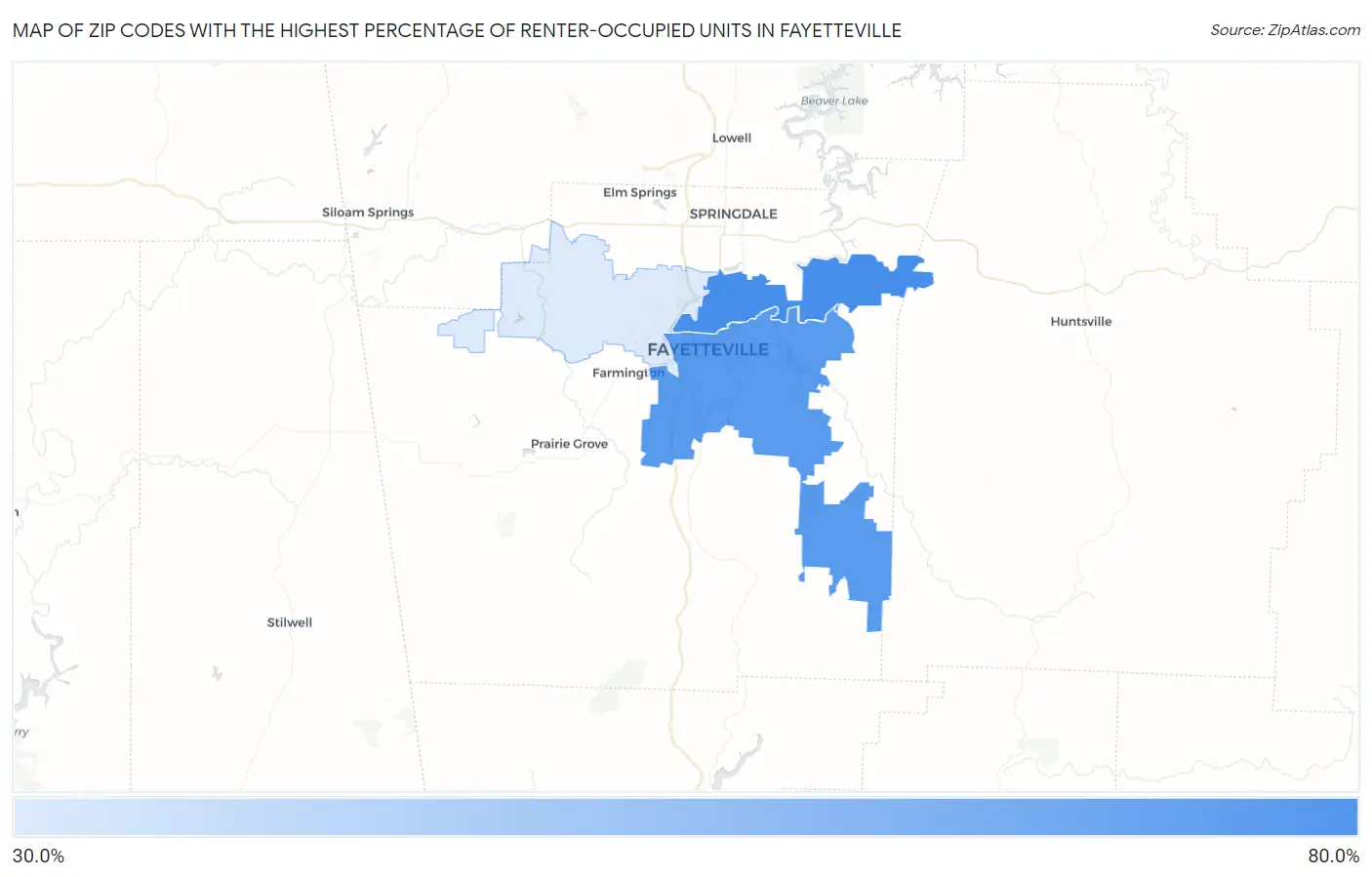 Zip Codes with the Highest Percentage of Renter-Occupied Units in Fayetteville Map
