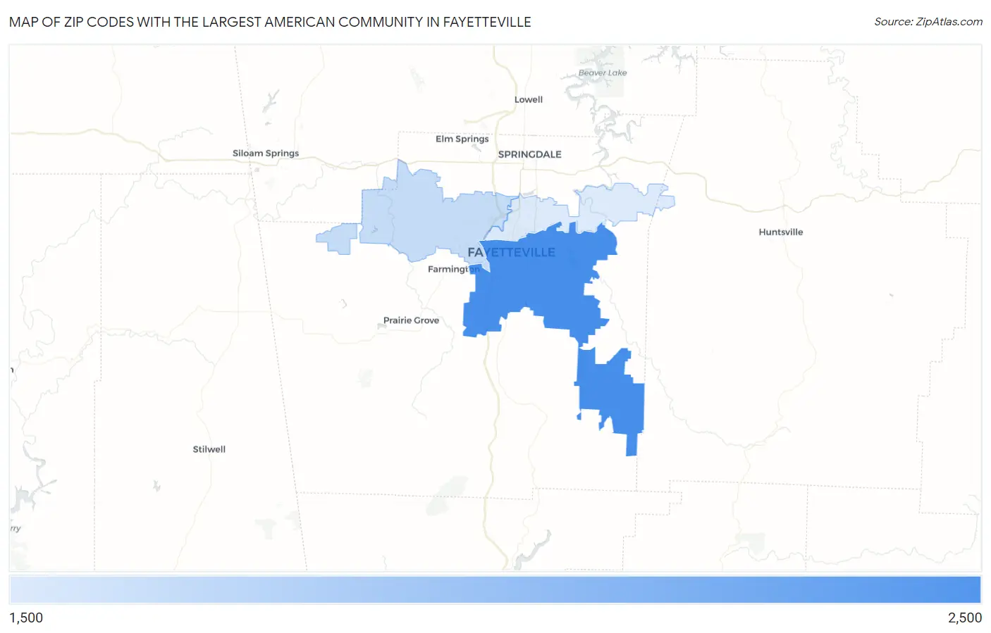 Zip Codes with the Largest American Community in Fayetteville Map