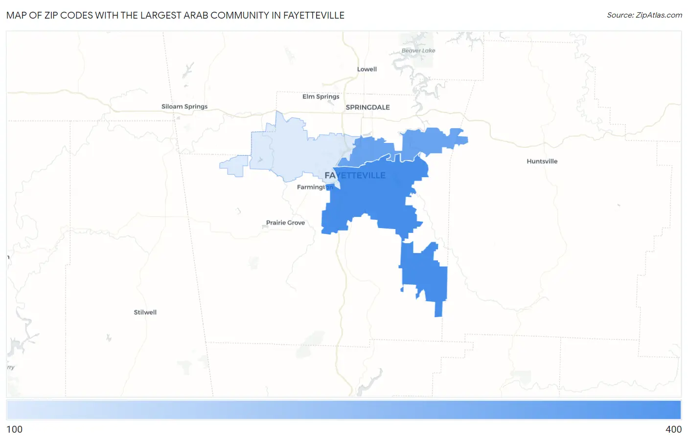 Zip Codes with the Largest Arab Community in Fayetteville Map