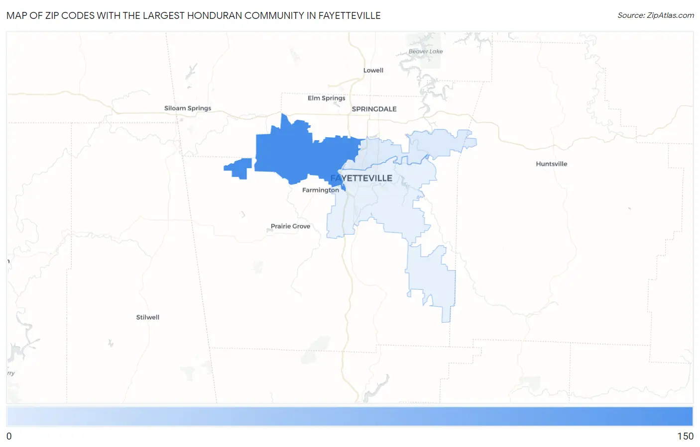 Zip Codes with the Largest Honduran Community in Fayetteville Map