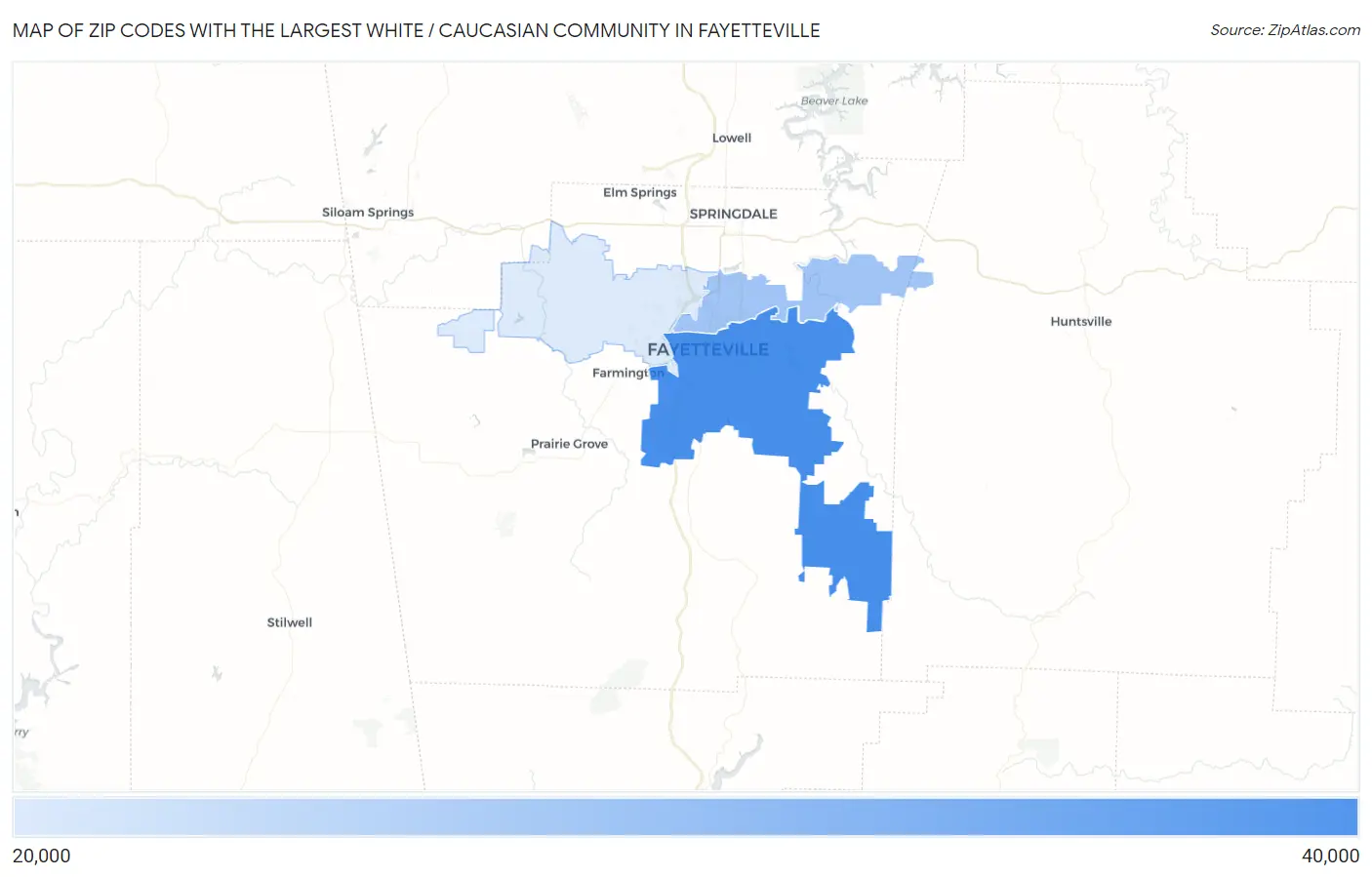 Zip Codes with the Largest White / Caucasian Community in Fayetteville Map