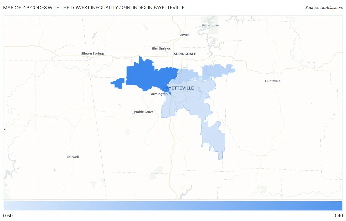 Zip Codes with the Lowest Inequality / Gini Index in Fayetteville Map