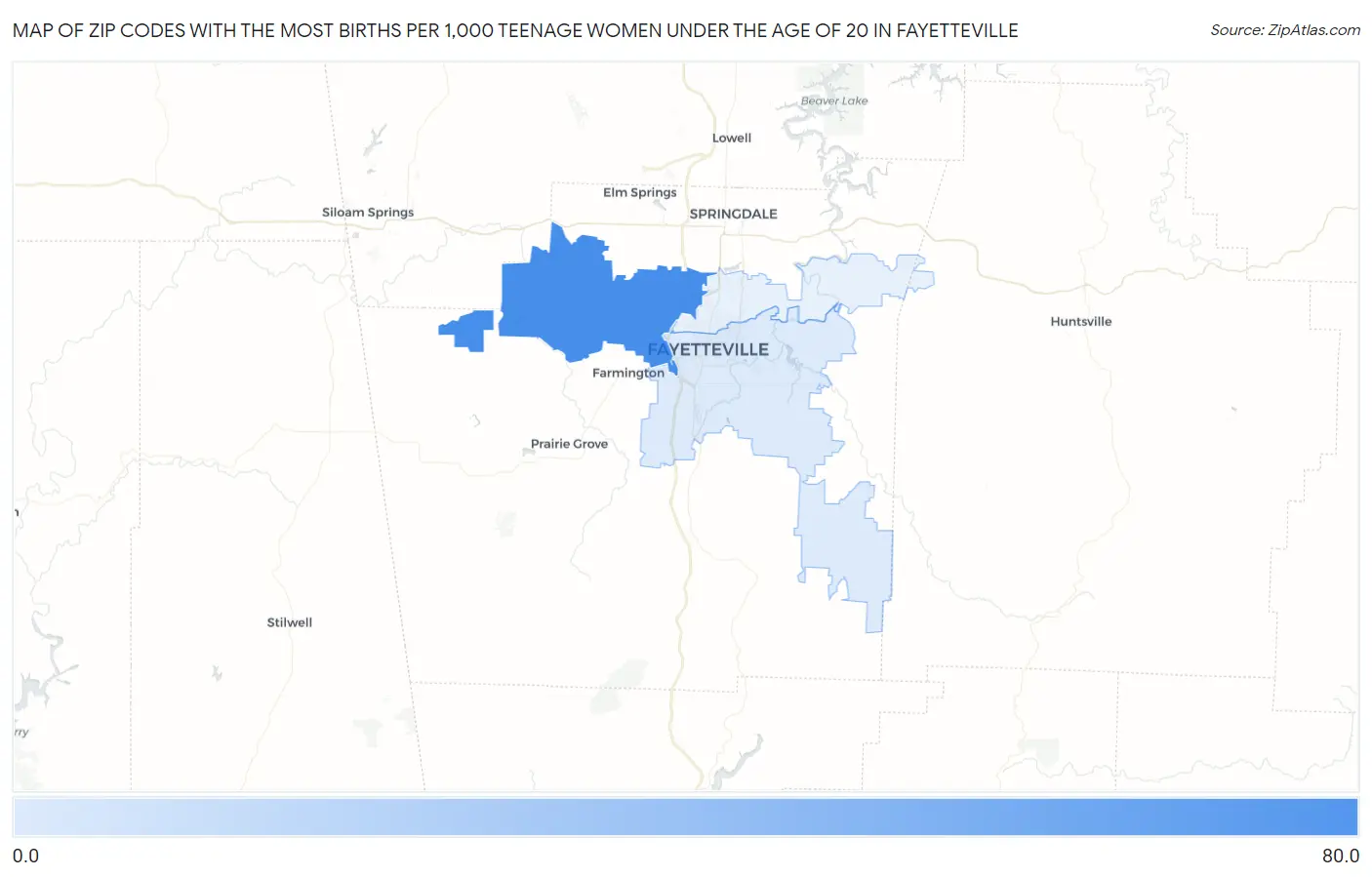 Zip Codes with the Most Births per 1,000 Teenage Women Under the Age of 20 in Fayetteville Map