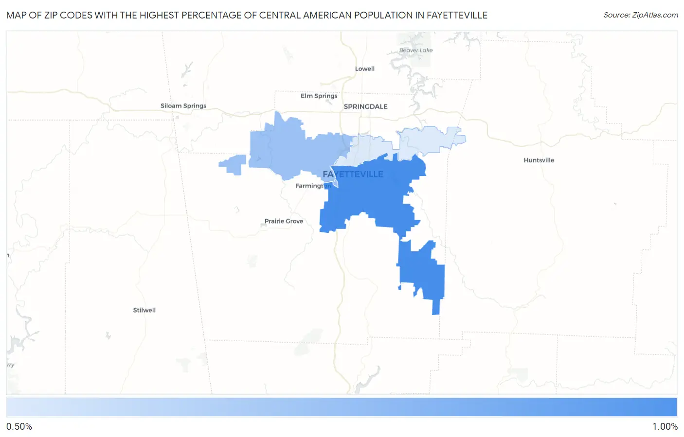 Zip Codes with the Highest Percentage of Central American Population in Fayetteville Map
