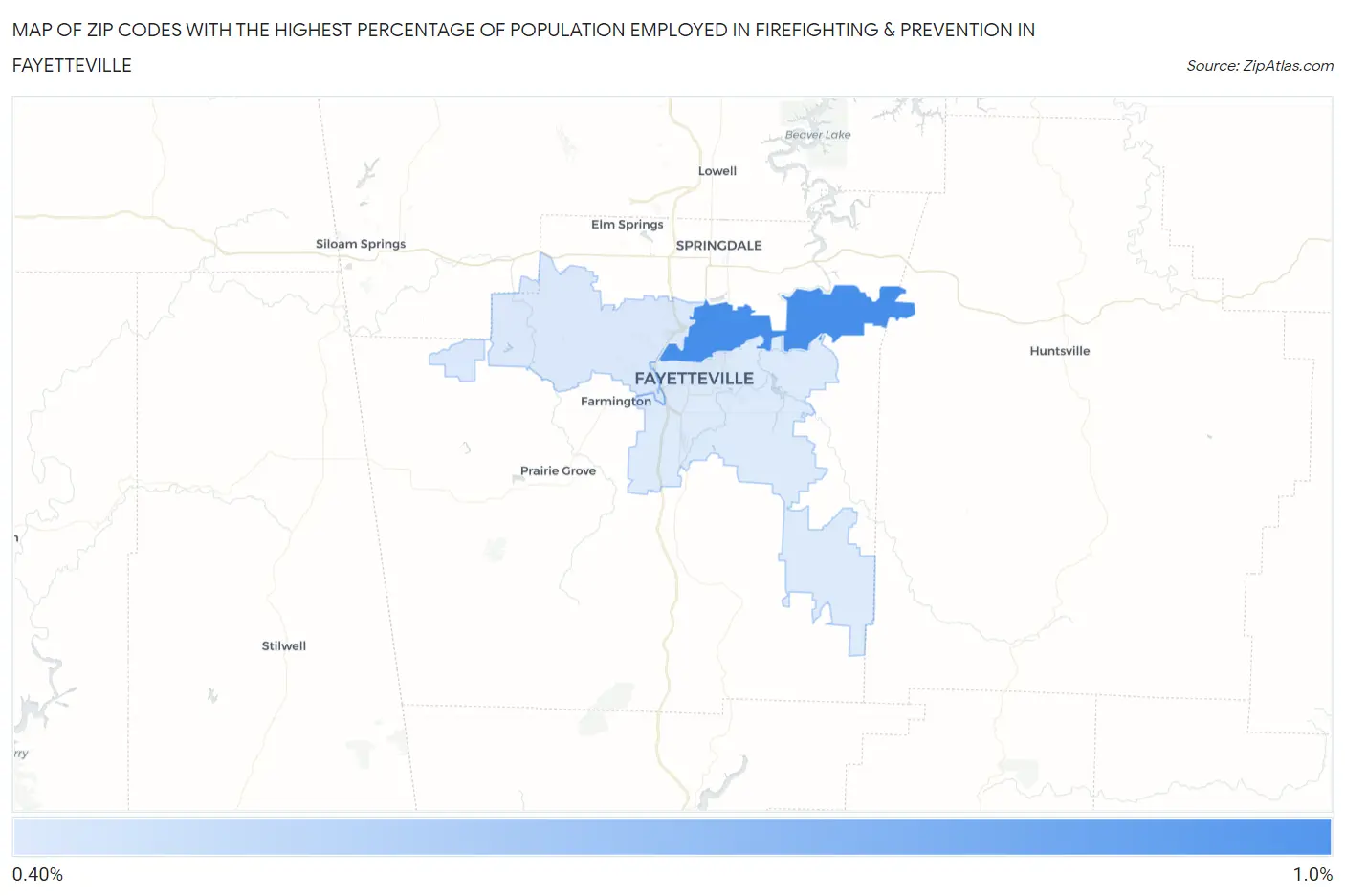 Zip Codes with the Highest Percentage of Population Employed in Firefighting & Prevention in Fayetteville Map