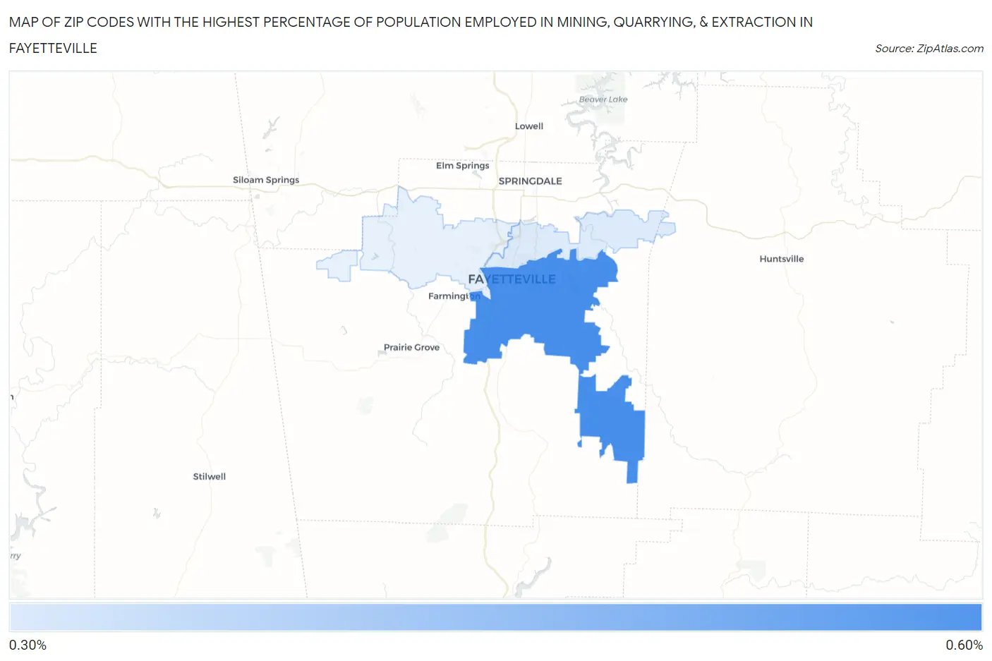 Zip Codes with the Highest Percentage of Population Employed in Mining, Quarrying, & Extraction in Fayetteville Map