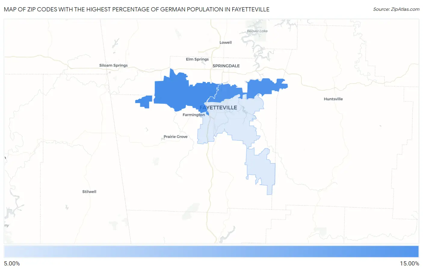 Zip Codes with the Highest Percentage of German Population in Fayetteville Map
