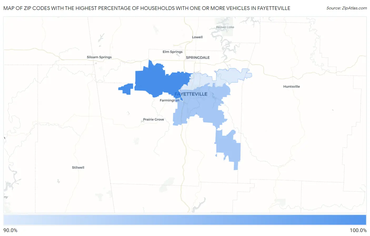 Zip Codes with the Highest Percentage of Households With One or more Vehicles in Fayetteville Map
