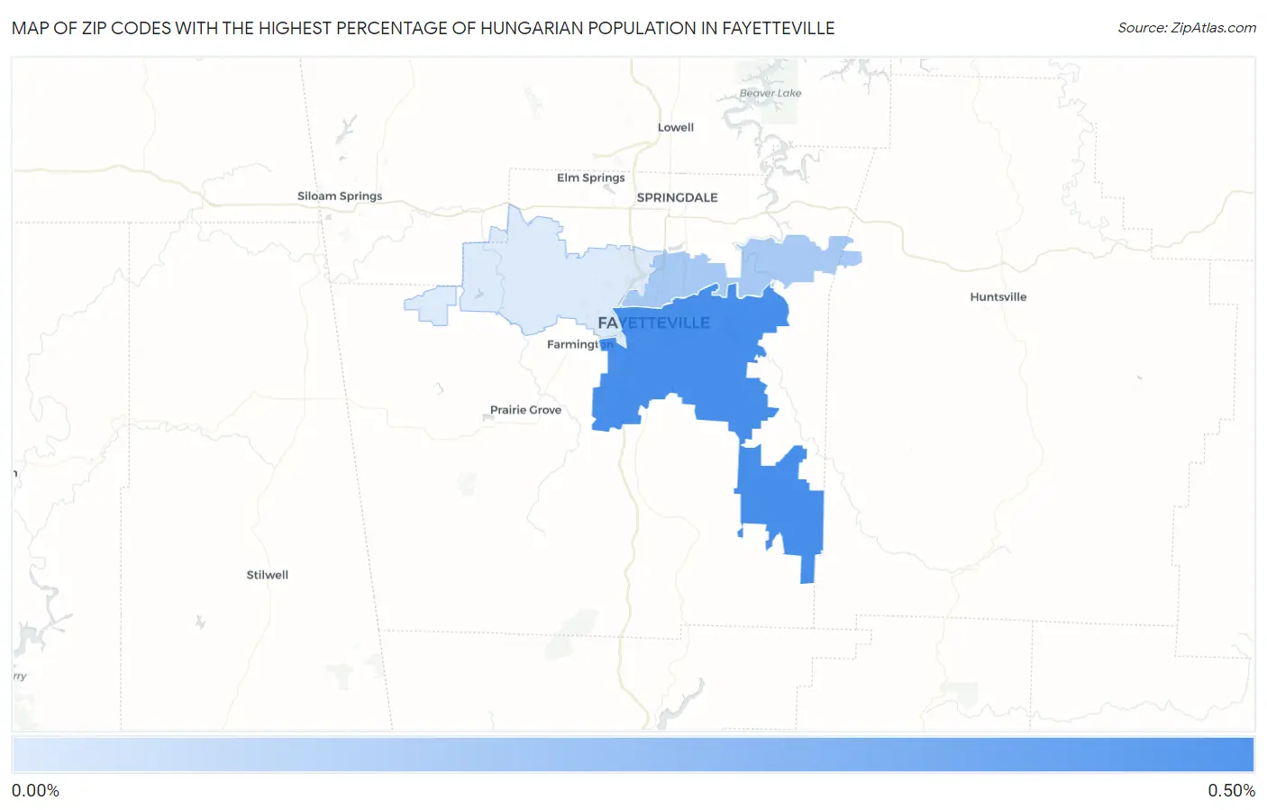 Zip Codes with the Highest Percentage of Hungarian Population in Fayetteville Map