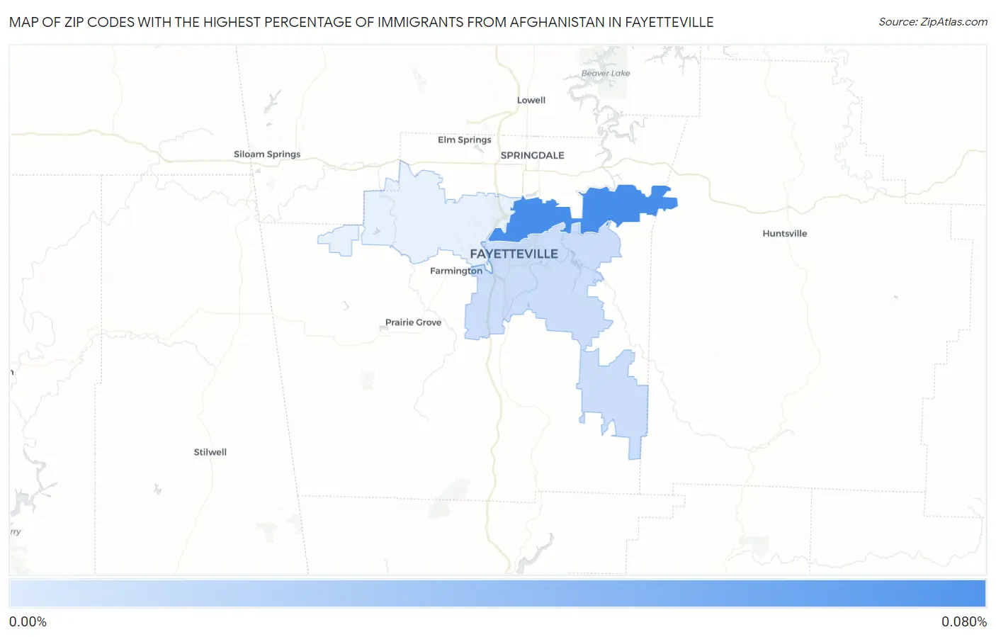 Zip Codes with the Highest Percentage of Immigrants from Afghanistan in Fayetteville Map