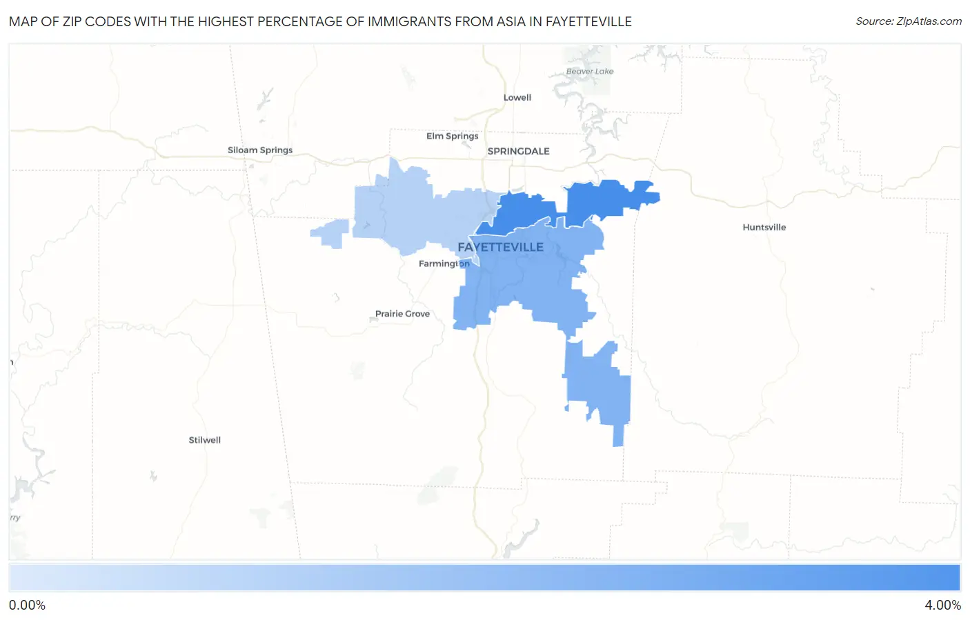 Zip Codes with the Highest Percentage of Immigrants from Asia in Fayetteville Map
