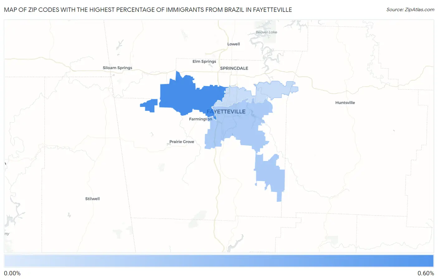 Zip Codes with the Highest Percentage of Immigrants from Brazil in Fayetteville Map