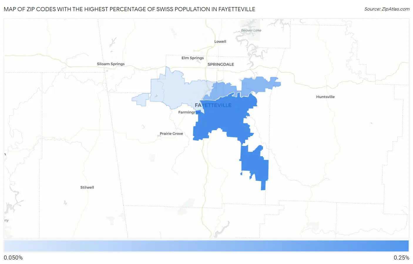 Zip Codes with the Highest Percentage of Swiss Population in Fayetteville Map