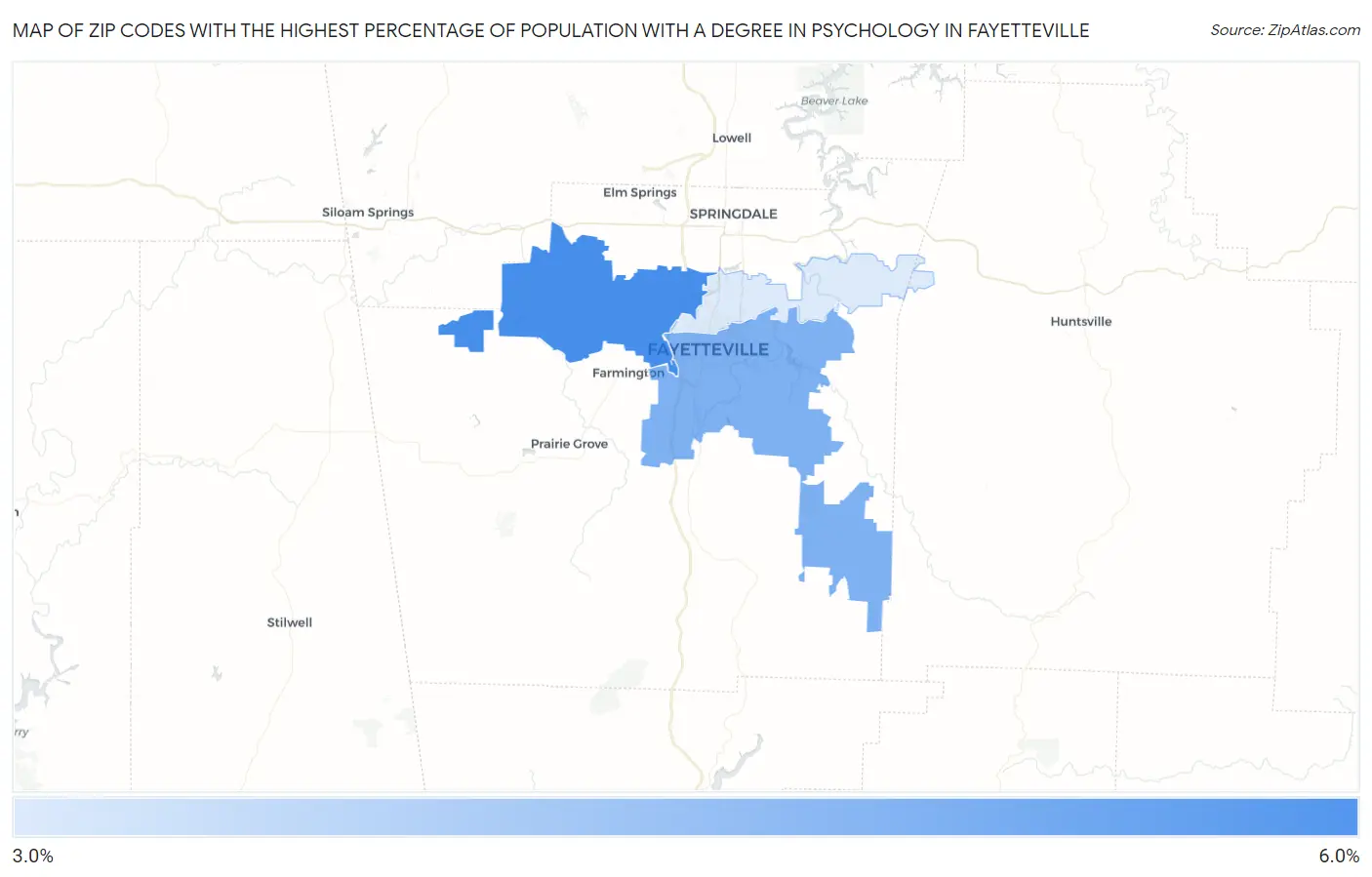 Zip Codes with the Highest Percentage of Population with a Degree in Psychology in Fayetteville Map