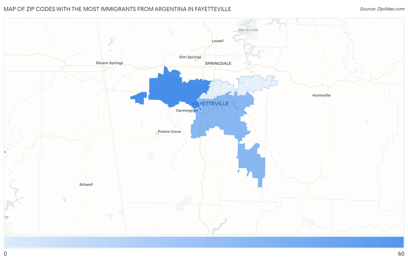 Zip Codes with the Most Immigrants from Argentina in Fayetteville Map