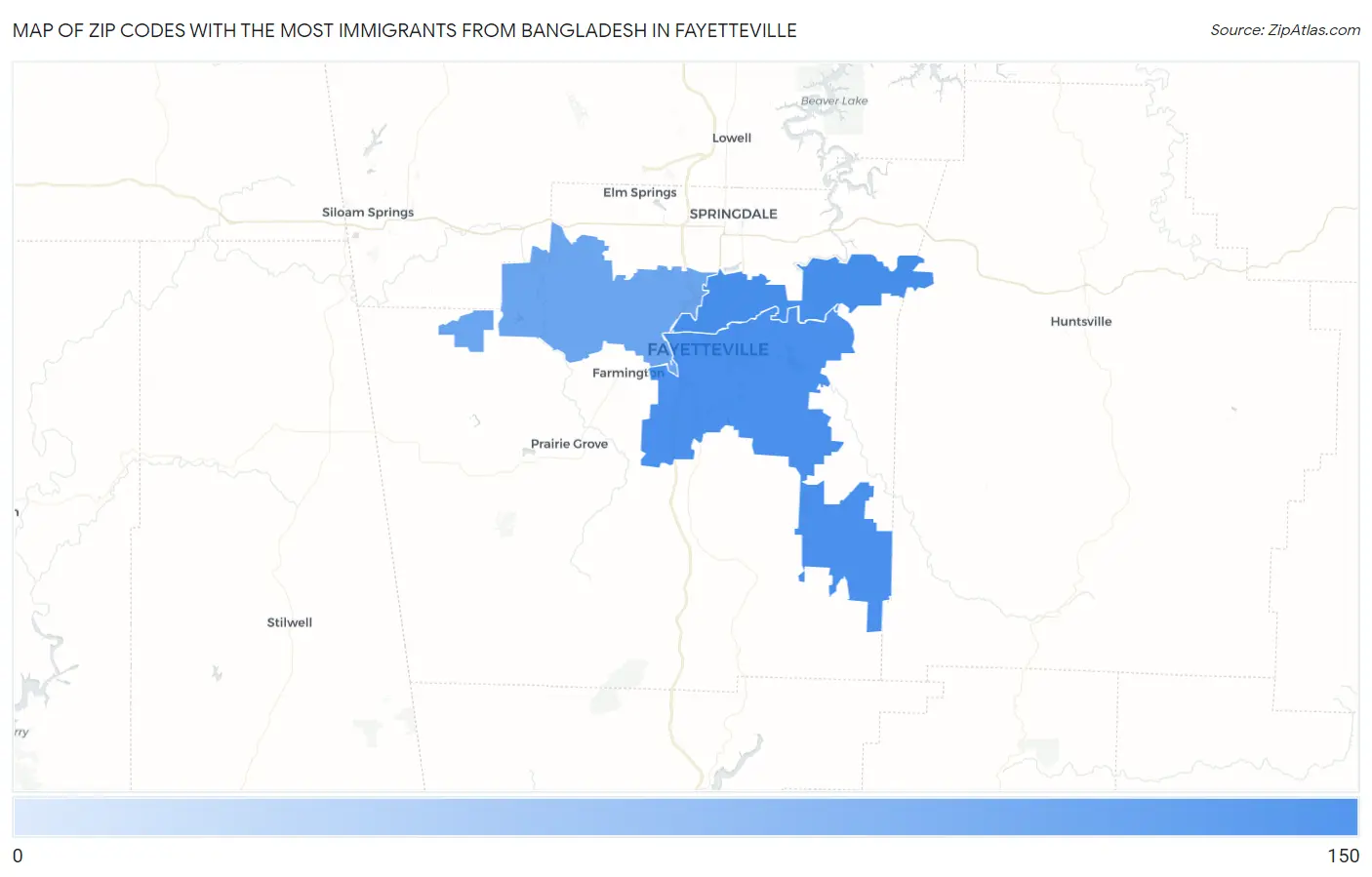 Zip Codes with the Most Immigrants from Bangladesh in Fayetteville Map