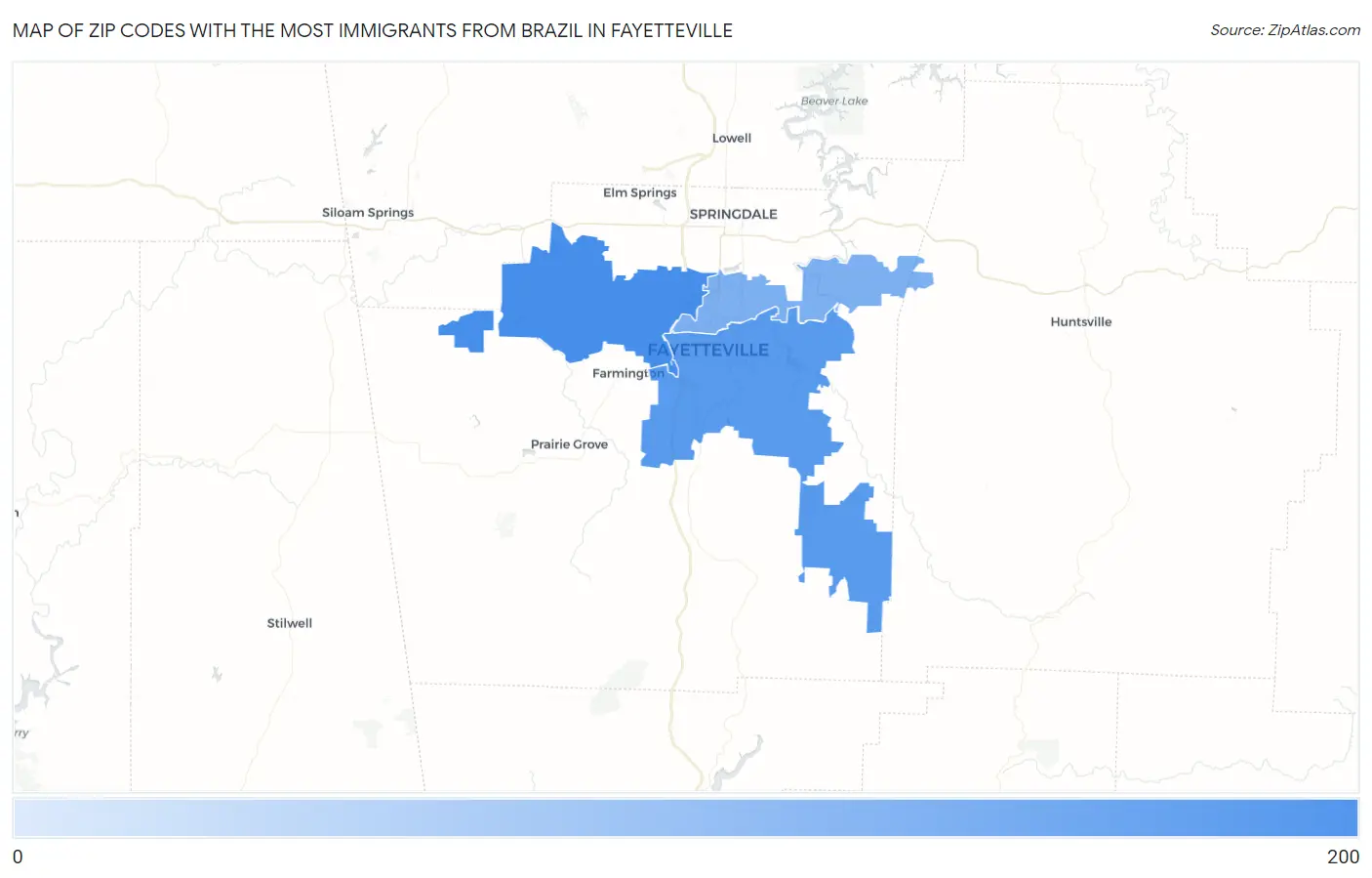 Zip Codes with the Most Immigrants from Brazil in Fayetteville Map