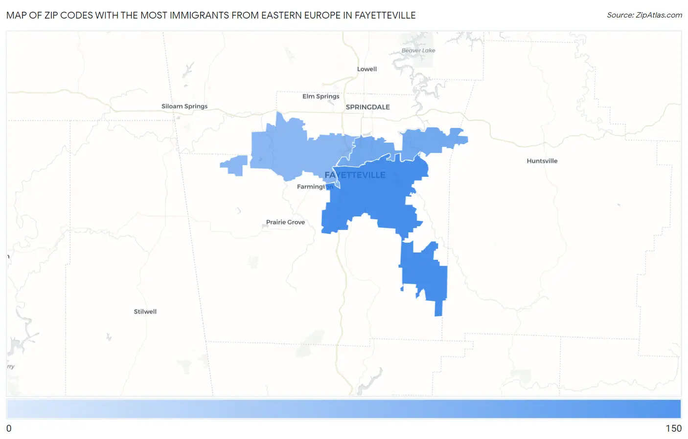 Zip Codes with the Most Immigrants from Eastern Europe in Fayetteville Map